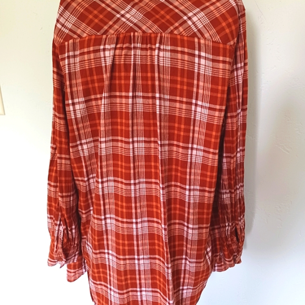 Daily Thread Rust Plaid Button-Up Shirt/Shacket - Picture 8 of 11